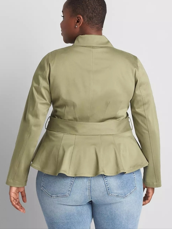 NWT Lane Bryant Green Crop Peplum Utility Jacket Belted Soft Cotton Blend 20 2X - Picture 5 of 16